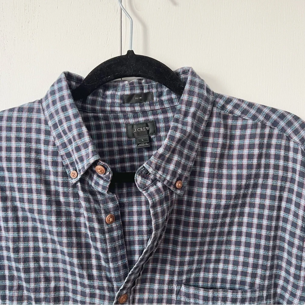 J. Crew Slim Men’s Blue and White Checkered Casual Button Down Shirt Size Large